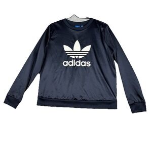 Vintage Adidas Crewneck Sweatshirt Trefoil Logo‎ Satin  Medium Navy 90's